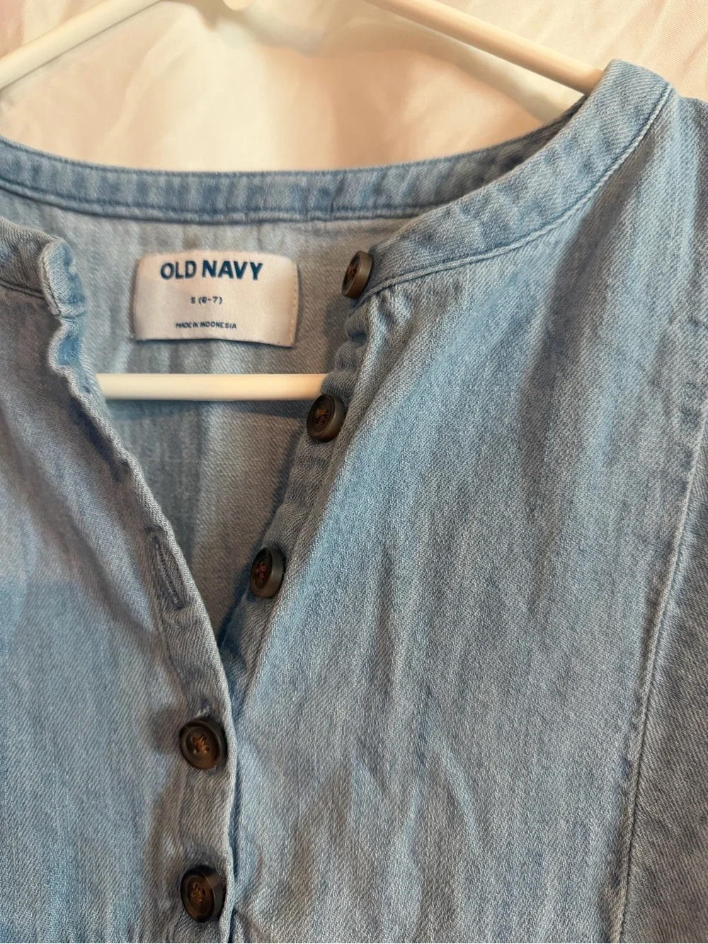 Old Navy Light Blue Denim Tiered Dress with Button Placket
